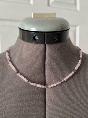 Gold Filled Semiprecious Stone Beaded Necklace, Pastel Pink & Purple, 18"